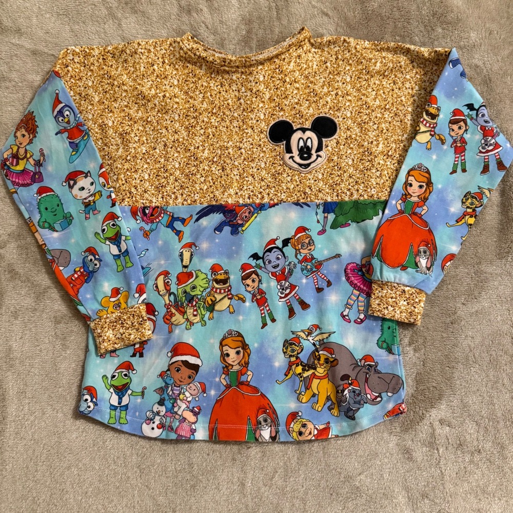 Disney Christmas Mashup Long Sleeve Top Mickey Kermit Sofia Doc McStuffins Gold